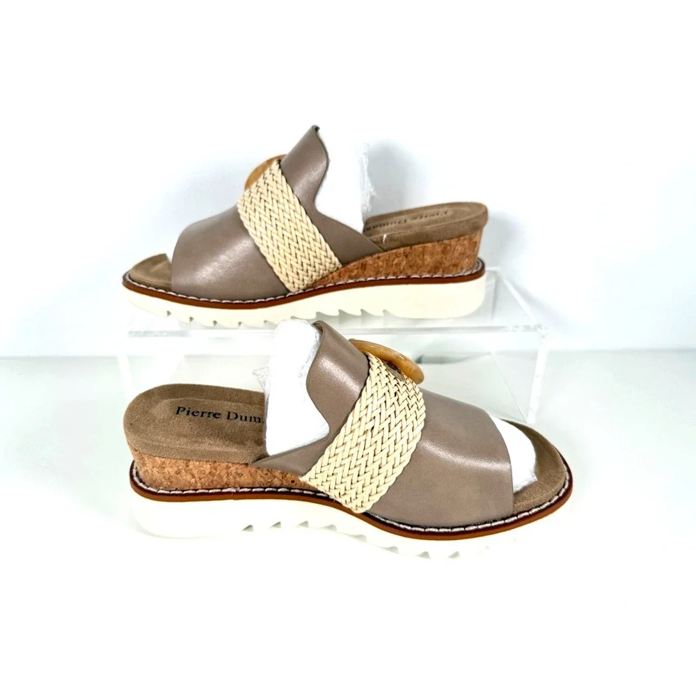 Pierre Dumas Expand 4 Nude Combo Wedge Slide Sandals New Sz 8M